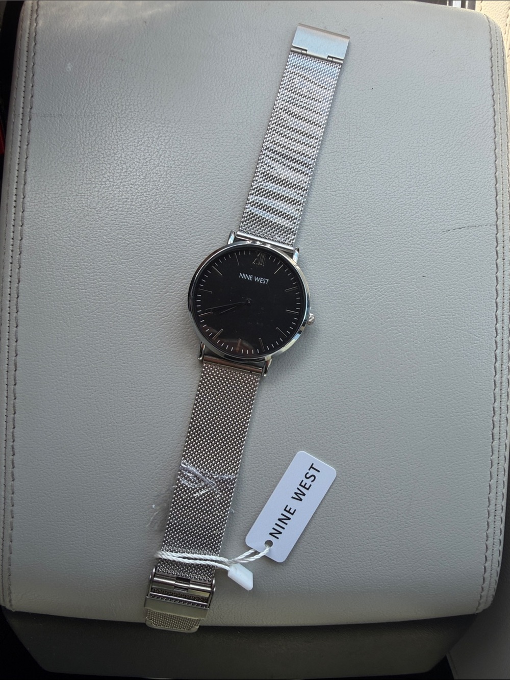 Nine West Silver Mesh Band Watch with Black Dial